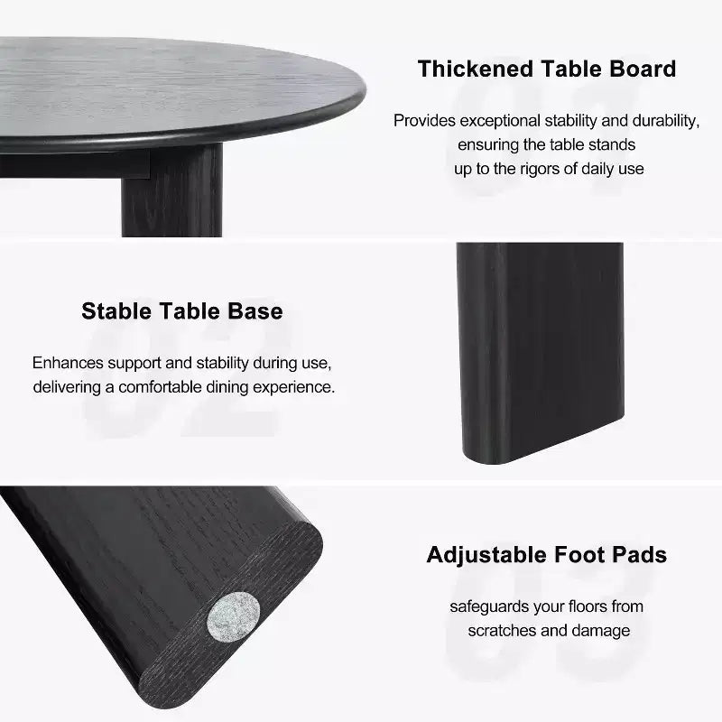 Table de salle à manger de ferme ronde de 42 po en bois massif noir, 4 places