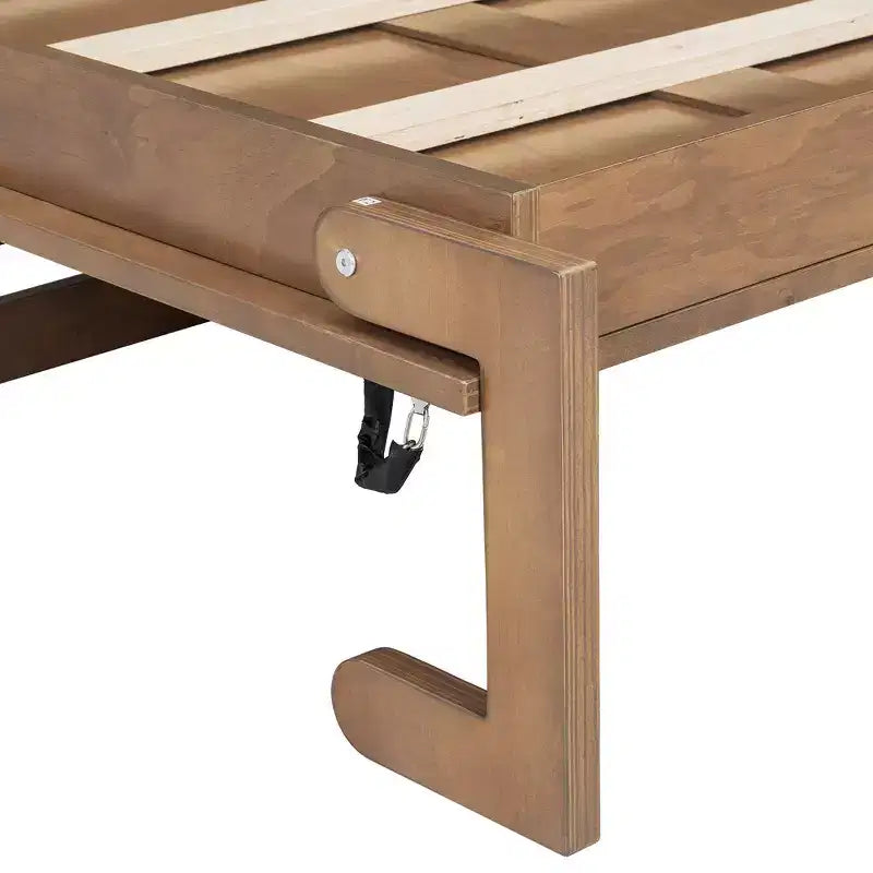 Lit escamotable double avec station de charge, tiroir de rangement et placard, pin massif