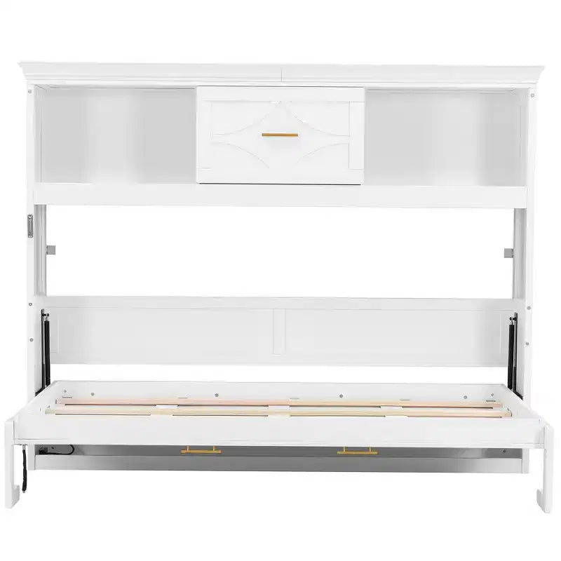 Lit escamotable double avec station de charge, tiroir de rangement et placard, pin massif