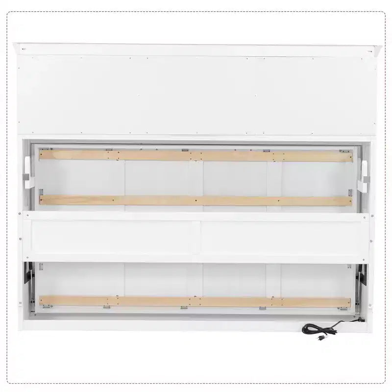 Lit escamotable double avec station de charge, tiroir de rangement et placard, pin massif