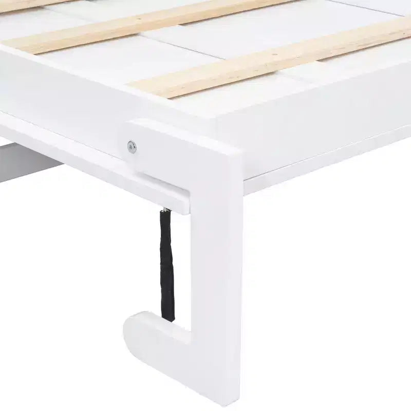 Lit escamotable double avec station de charge, tiroir de rangement et placard, pin massif