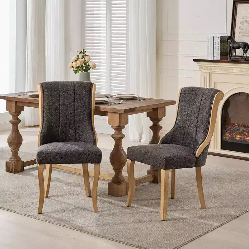 2 chaises sans accoudoirs en velours du milieu du siècle avec bordure en bois incurvée et pieds sculptés, sièges d'appoint rembourrés pour salle à manger, salon, chambre à coucher