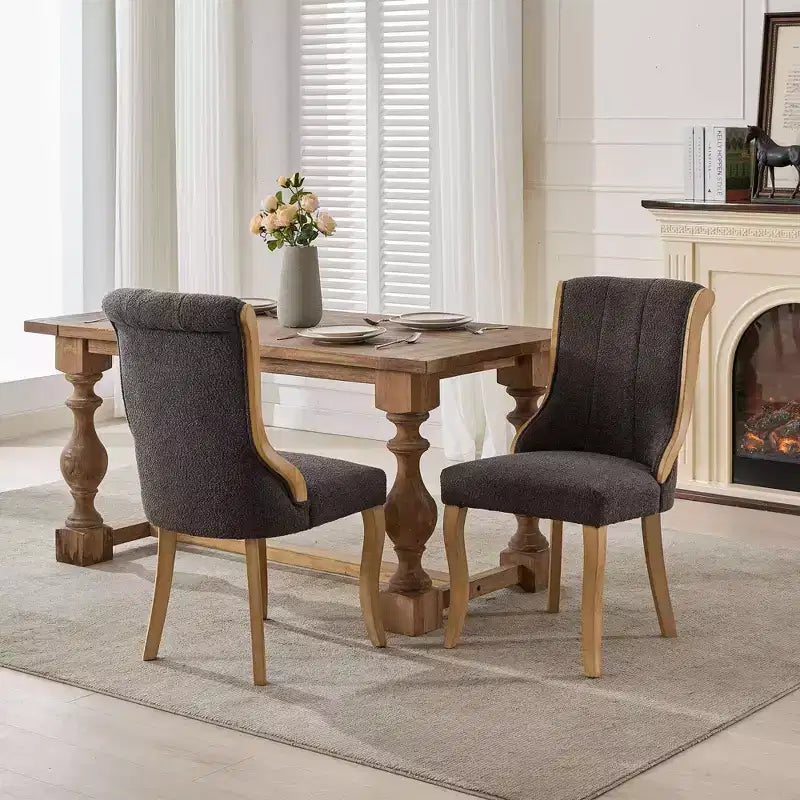 2 chaises sans accoudoirs en velours du milieu du siècle avec bordure en bois incurvée et pieds sculptés, sièges d'appoint rembourrés pour salle à manger, salon, chambre à coucher