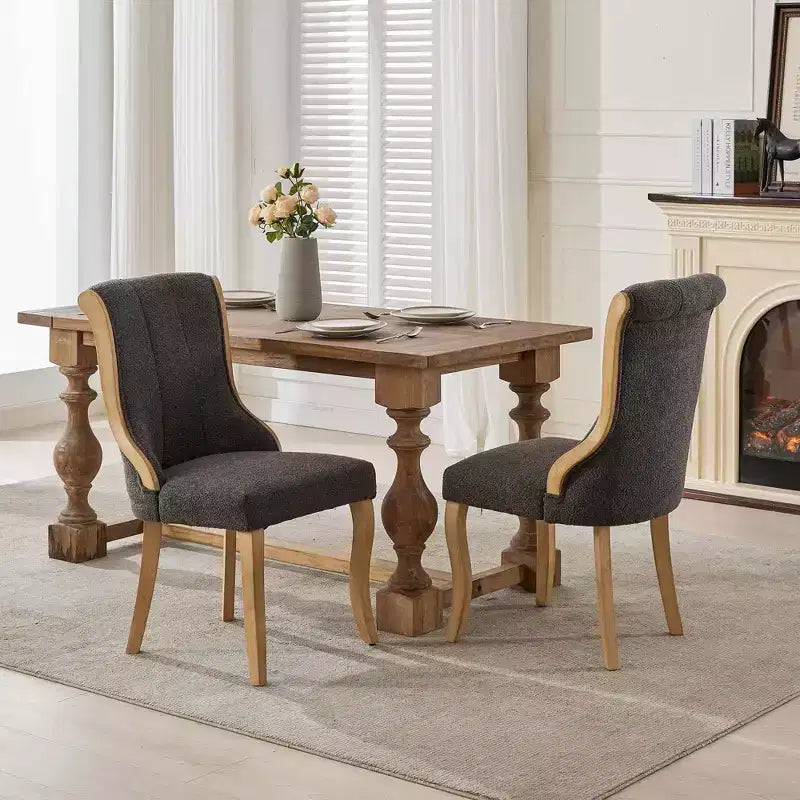 2 chaises sans accoudoirs en velours du milieu du siècle avec bordure en bois incurvée et pieds sculptés, sièges d'appoint rembourrés pour salle à manger, salon, chambre à coucher