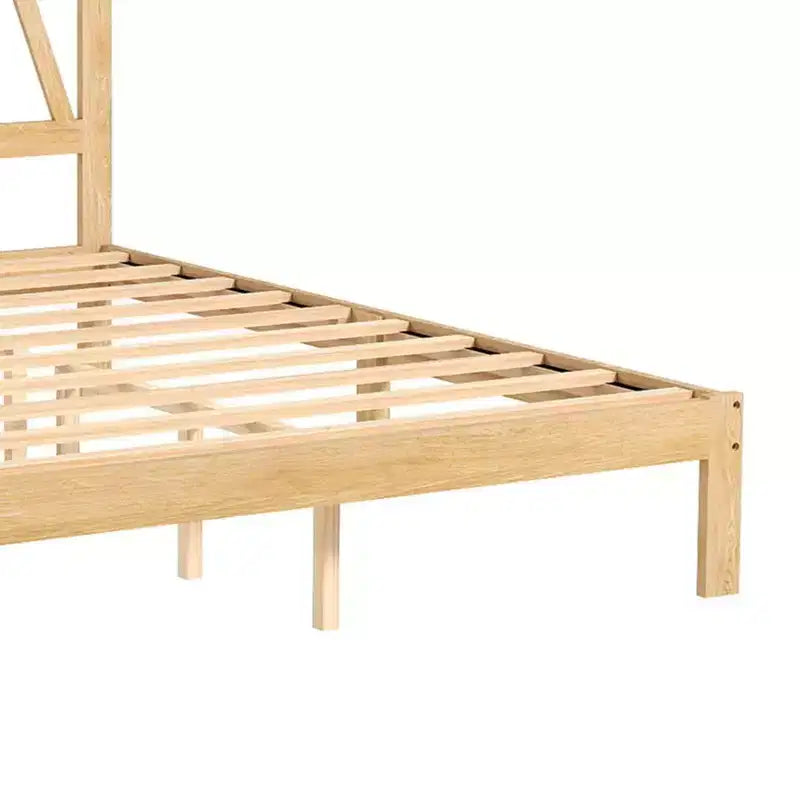 Lit plateforme minimaliste en hévéa massif, taille double, facile à assembler, supporte 317,5 kg
