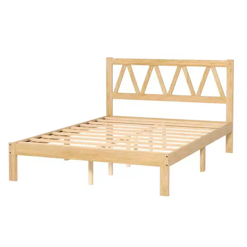 Lit plateforme minimaliste en hévéa massif, taille double, facile à assembler, supporte 317,5 kg