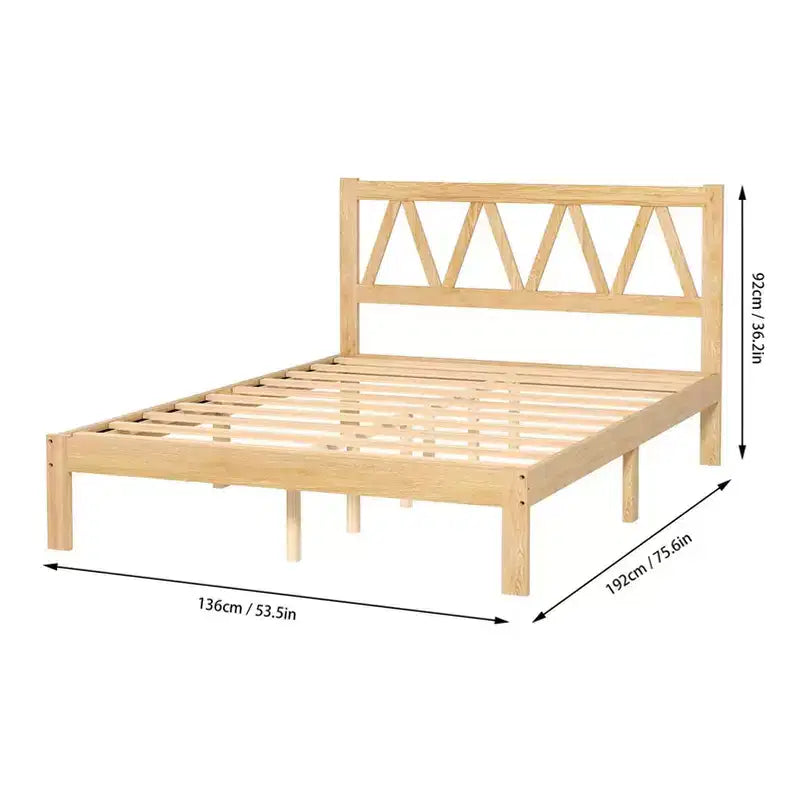 Lit plateforme minimaliste en hévéa massif, taille double, facile à assembler, supporte 317,5 kg