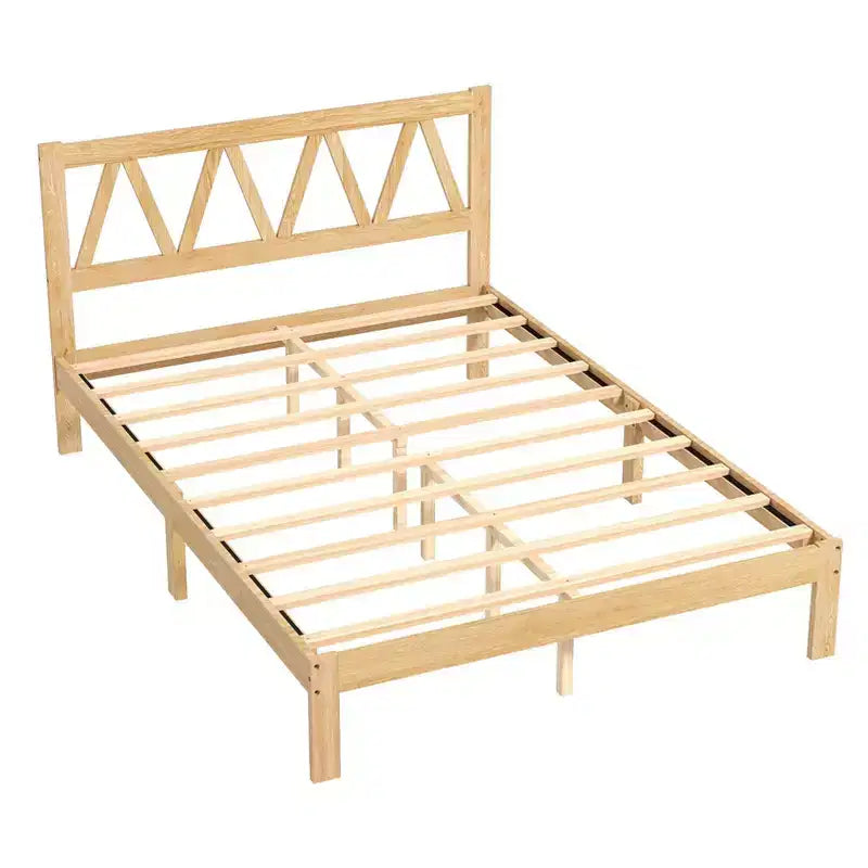 Lit plateforme minimaliste en hévéa massif, taille double, facile à assembler, supporte 317,5 kg