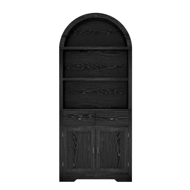 Étagère arquée de 180 cm avec 3 étagères ouvertes, 2 tiroirs et un placard, noir
