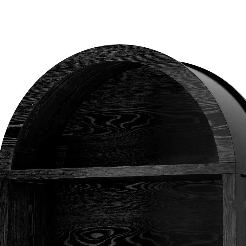 Étagère arquée de 180 cm avec 3 étagères ouvertes, 2 tiroirs et un placard, noir