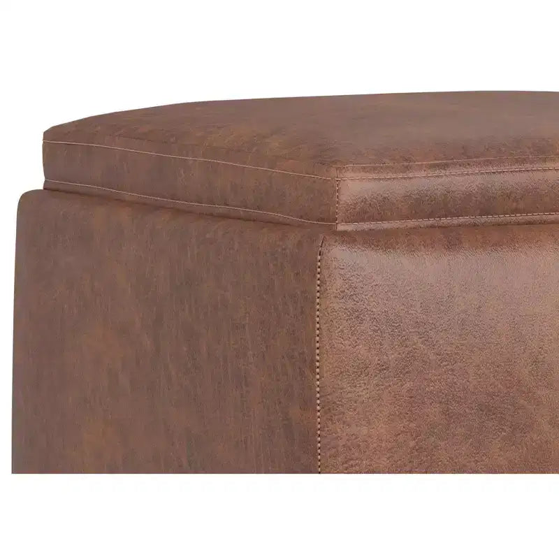 Pouffe de rangement carré 45,7 cm Mid-Century avec plateau réversible, cuir végétalien marron vieilli