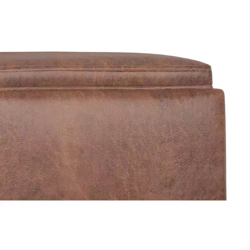 Pouffe de rangement carré 45,7 cm Mid-Century avec plateau réversible, cuir végétalien marron vieilli