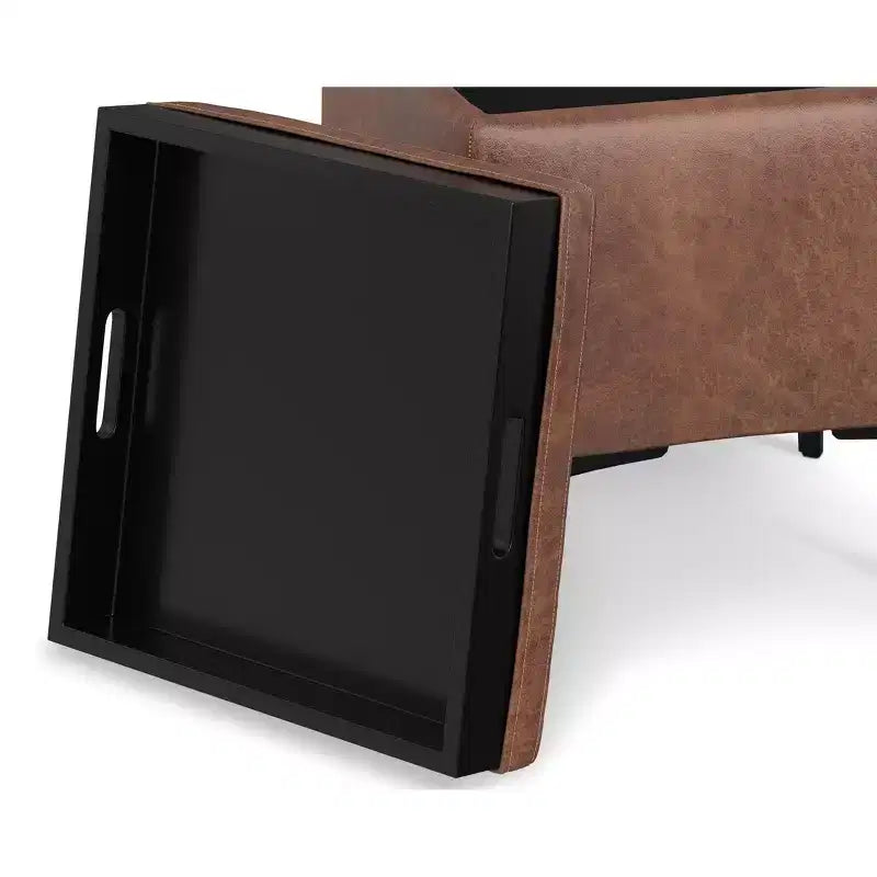 Pouffe de rangement carré 45,7 cm Mid-Century avec plateau réversible, cuir végétalien marron vieilli