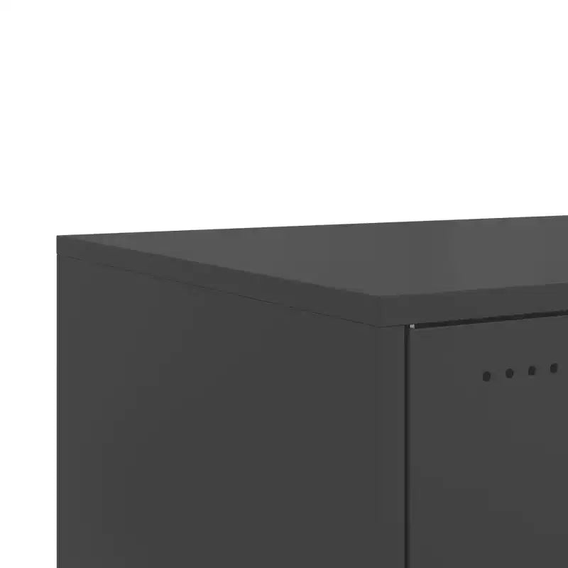 Table basse en acier noir avec roulettes verrouillables et portes de rangement