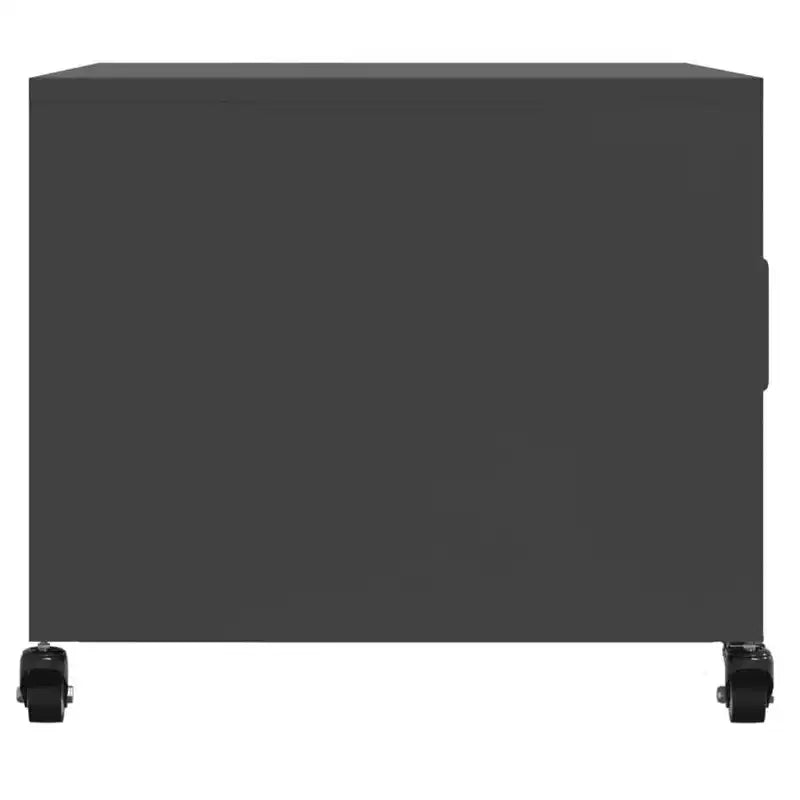 Table basse en acier noir avec roulettes verrouillables et portes de rangement