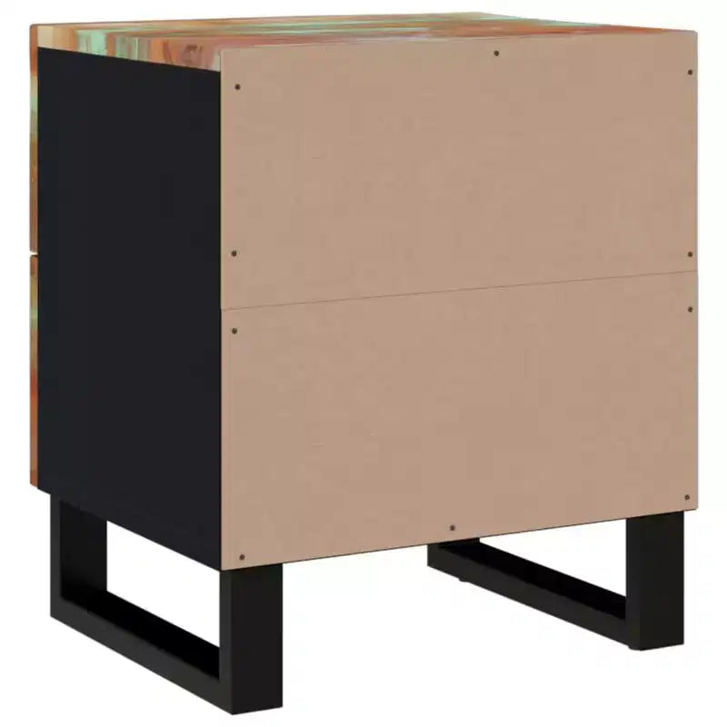 Table de chevet industrielle avec bois de récupération et pieds en fer, multicolore