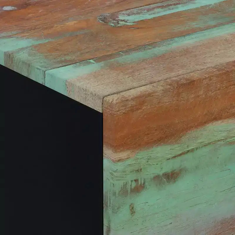 Table de chevet industrielle avec bois de récupération et pieds en fer, multicolore