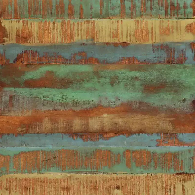 Table de chevet industrielle avec bois de récupération et pieds en fer, multicolore