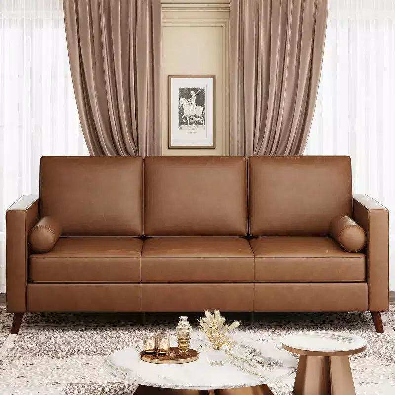 Canapé 3 places en similicuir, style moderne du milieu du siècle, profondeur d'assise, 86 po, pour salon