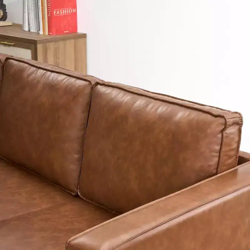 Canapé 3 places en similicuir, style moderne du milieu du siècle, profondeur d'assise, 86 po, pour salon