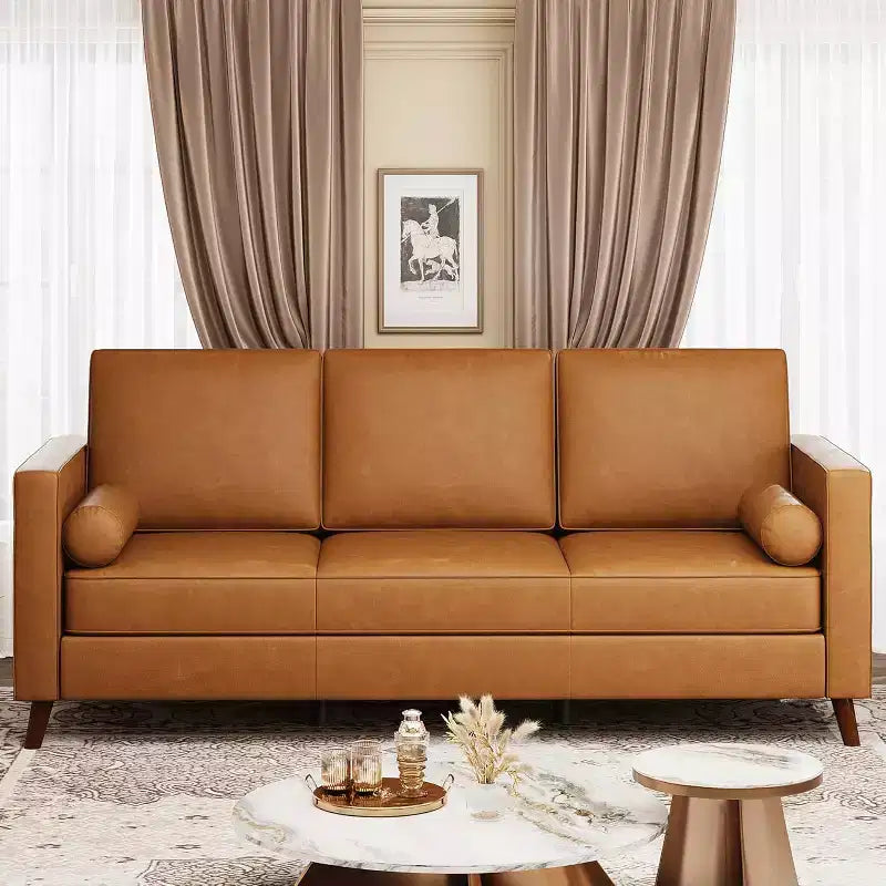Canapé 3 places en similicuir, style moderne du milieu du siècle, profondeur d'assise, 86 po, pour salon