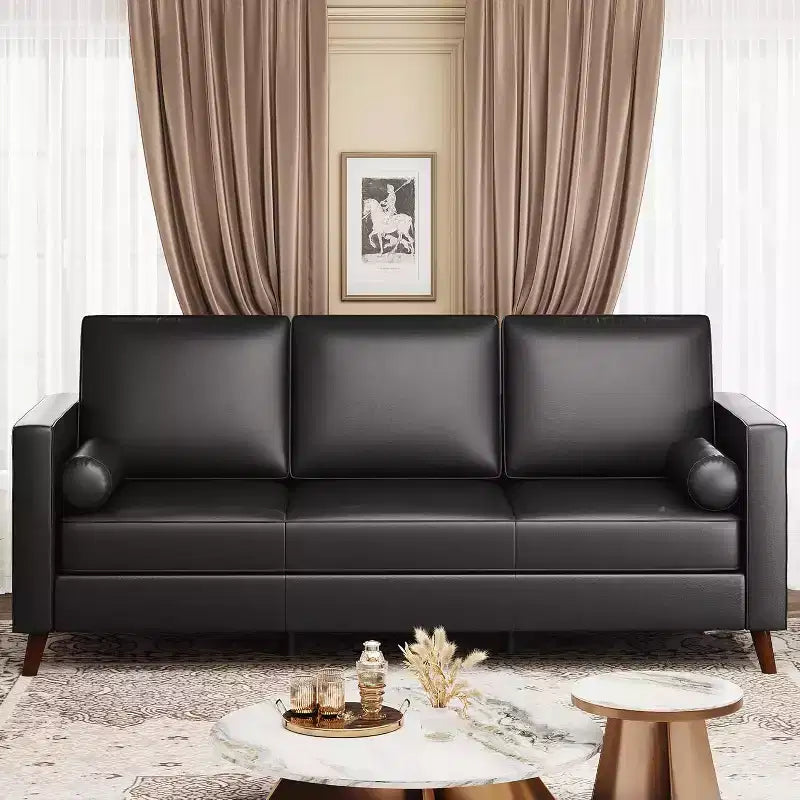 Canapé 3 places en similicuir, style moderne du milieu du siècle, profondeur d'assise, 86 po, pour salon