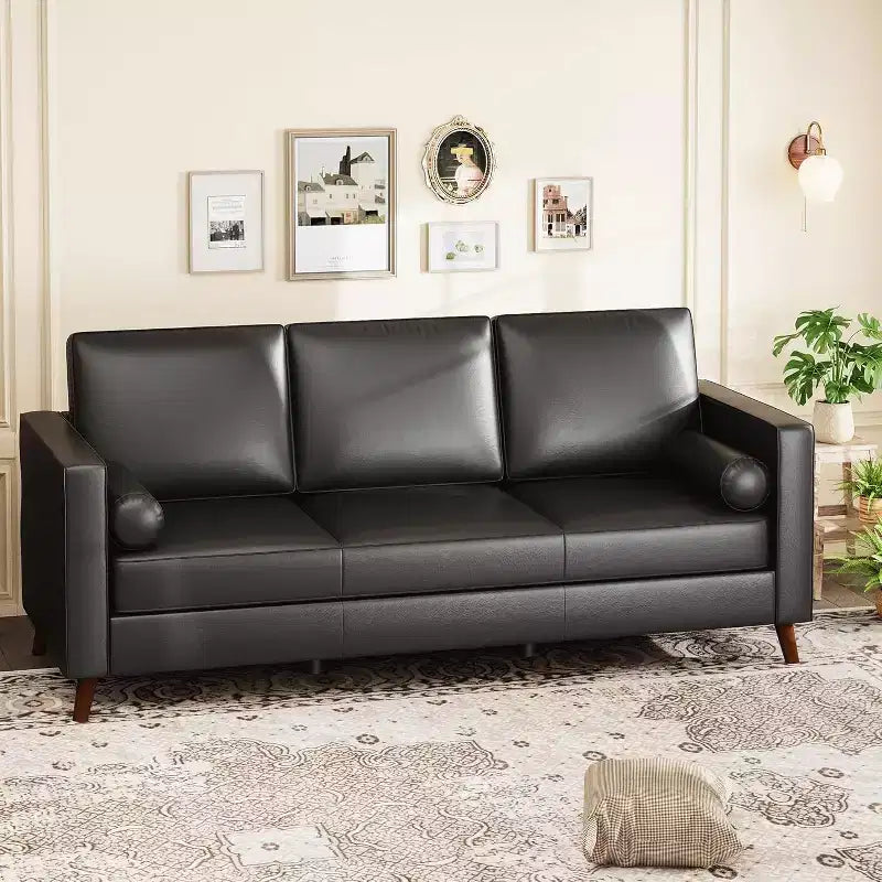 Canapé 3 places en similicuir, style moderne du milieu du siècle, profondeur d'assise, 86 po, pour salon