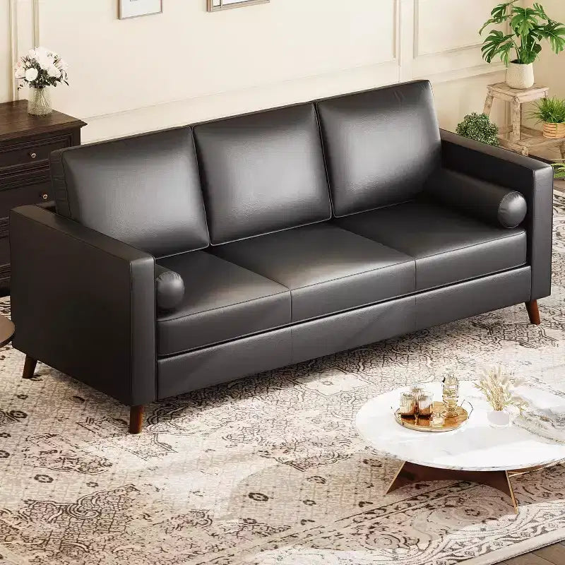 Canapé 3 places en similicuir, style moderne du milieu du siècle, profondeur d'assise, 86 po, pour salon