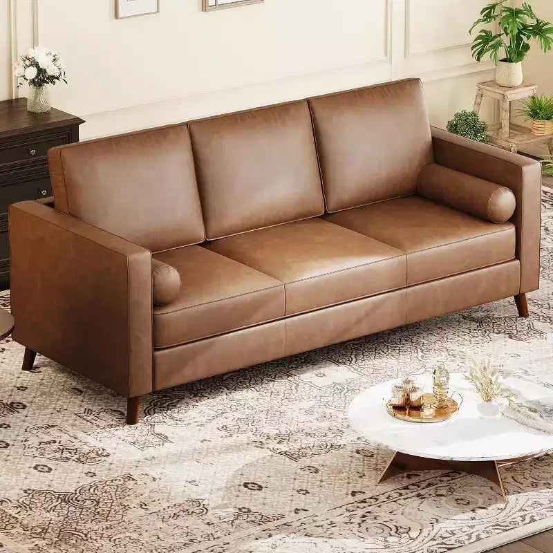 Canapé 3 places en similicuir, style moderne du milieu du siècle, profondeur d'assise, 86 po, pour salon