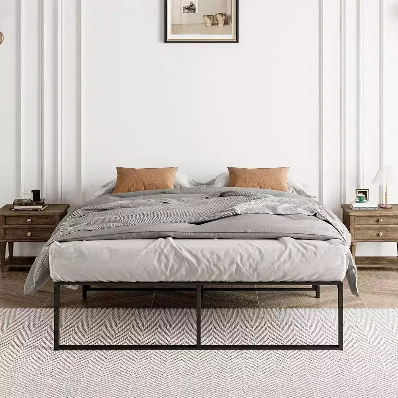 Full Size Metal Platform Bed Frame with Steel Slat Mattress Foundation,Heavy Duty Support,13 Inch Underbed Storage Clearance,Quiet Non-Shaking Design