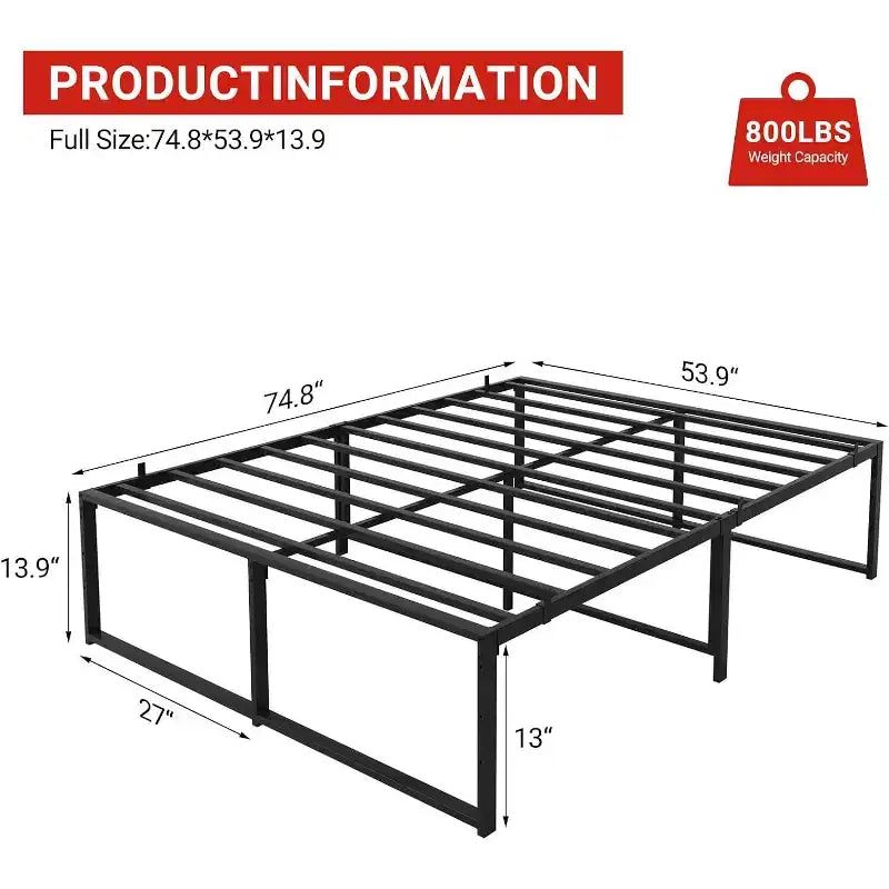 Cadre de lit plateforme en métal pleine grandeur, robuste, rangement de 33 cm sous le lit, sans sommier à ressorts