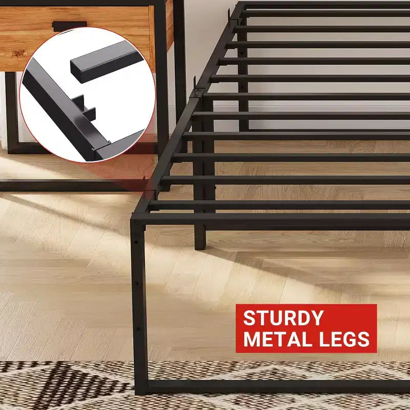 Cadre de lit plateforme en métal pleine grandeur, robuste, rangement de 33 cm sous le lit, sans sommier à ressorts