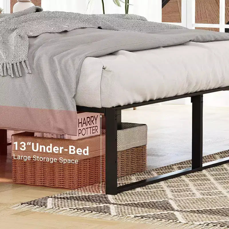 Cadre de lit plateforme en métal pleine grandeur, robuste, rangement de 33 cm sous le lit, sans sommier à ressorts