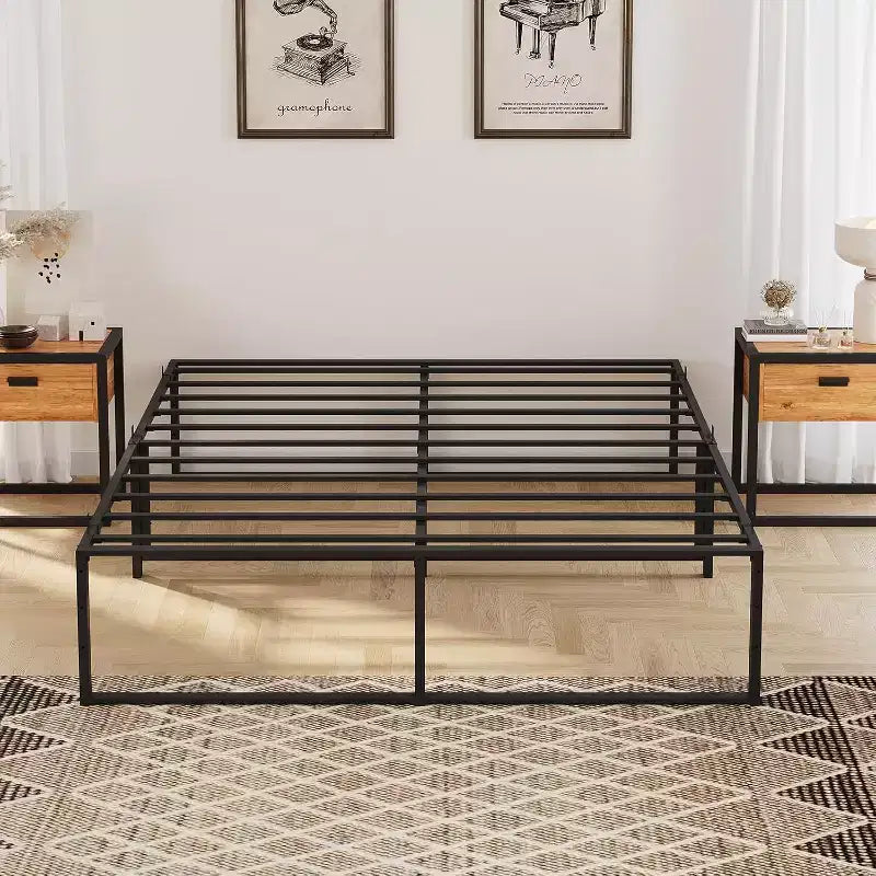 Cadre de lit plateforme en métal pleine grandeur, robuste, rangement de 33 cm sous le lit, sans sommier à ressorts