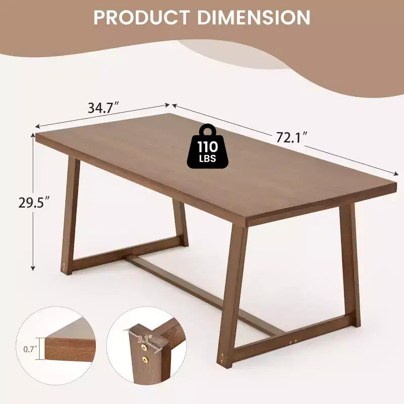 Table à manger en pin massif sans nœuds de 183 cm pour 6 personnes, imperméable et résistante aux rayures