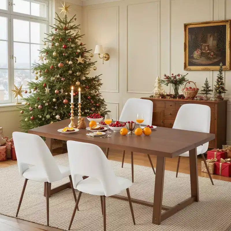 Table à manger en pin massif sans nœuds de 183 cm pour 6 personnes, imperméable et résistante aux rayures