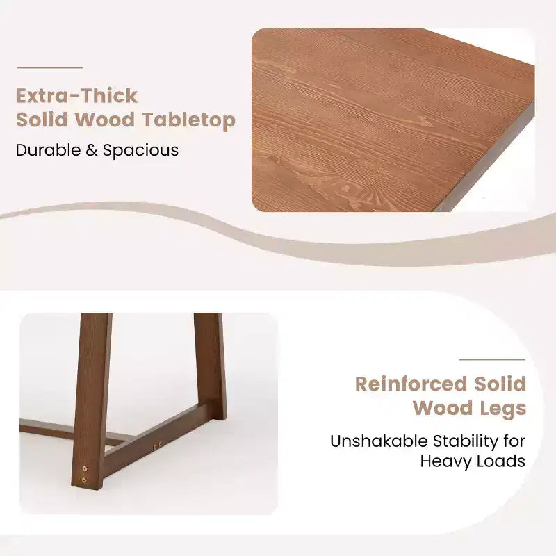 Table à manger en pin massif sans nœuds de 183 cm pour 6 personnes, imperméable et résistante aux rayures