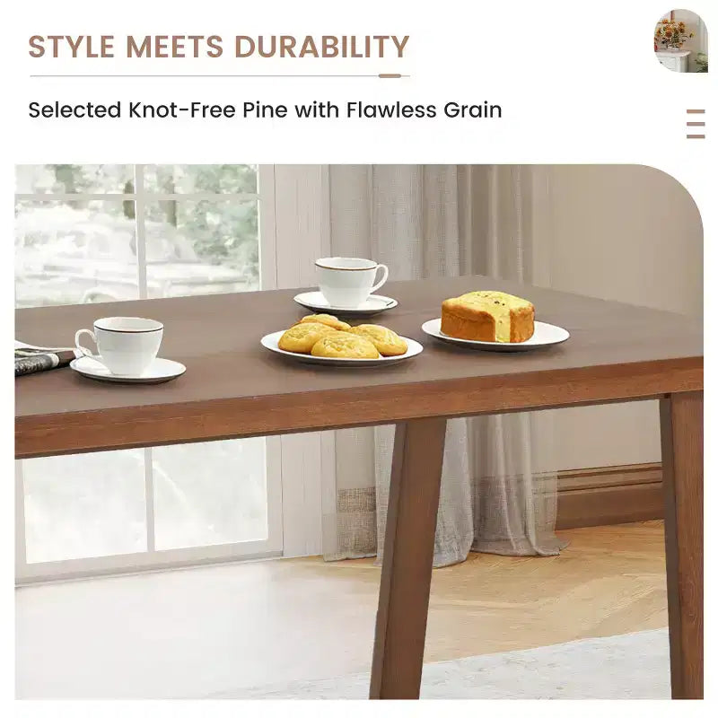 Table à manger en pin massif sans nœuds de 183 cm pour 6 personnes, imperméable et résistante aux rayures