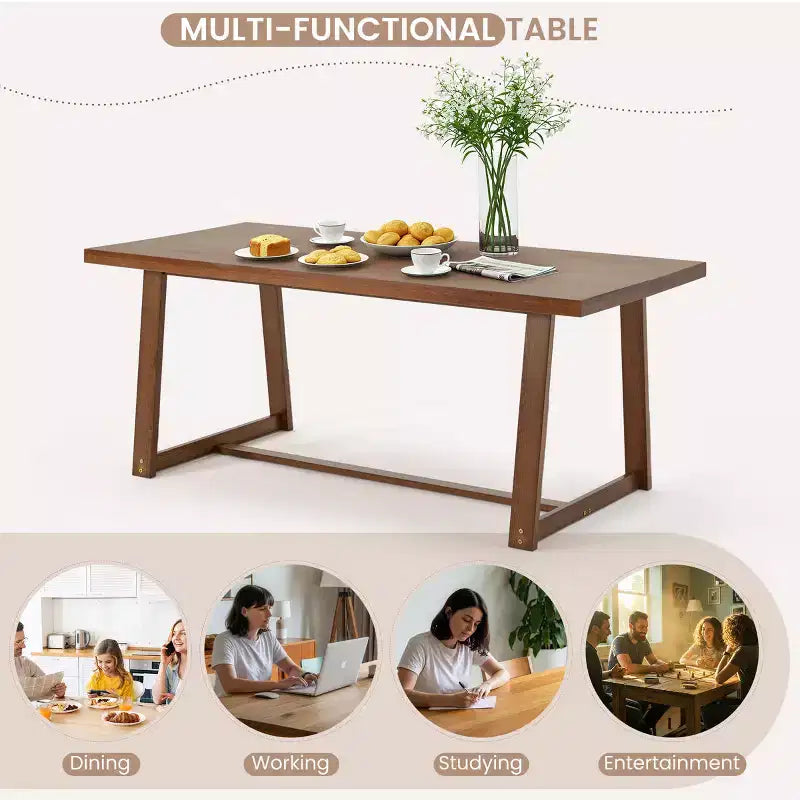 Table à manger en pin massif sans nœuds de 183 cm pour 6 personnes, imperméable et résistante aux rayures