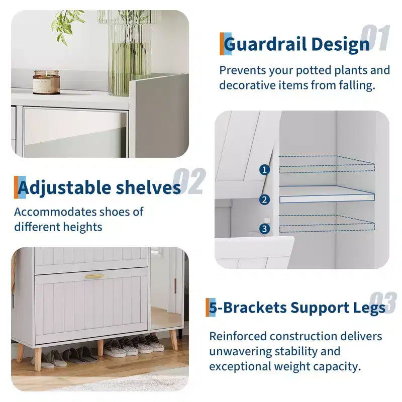 Meuble à chaussures avec 2 tiroirs basculants, meuble à chaussures dissimulé avec miroir, organiseur de rangement de chaussures autoportant pour couloir ou salon