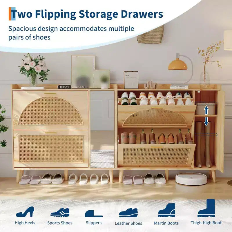 Meuble à chaussures avec 2 tiroirs basculants, meuble à chaussures dissimulé avec miroir, organiseur de rangement de chaussures autoportant pour couloir ou salon
