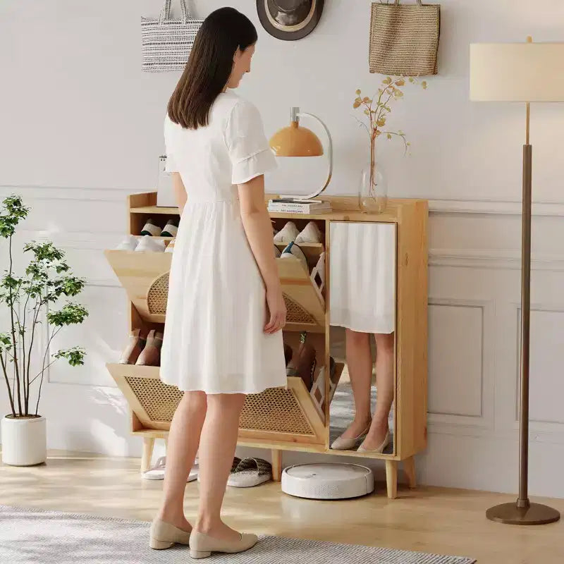 Meuble à chaussures avec 2 tiroirs basculants, meuble à chaussures dissimulé avec miroir, organiseur de rangement de chaussures autoportant pour couloir ou salon