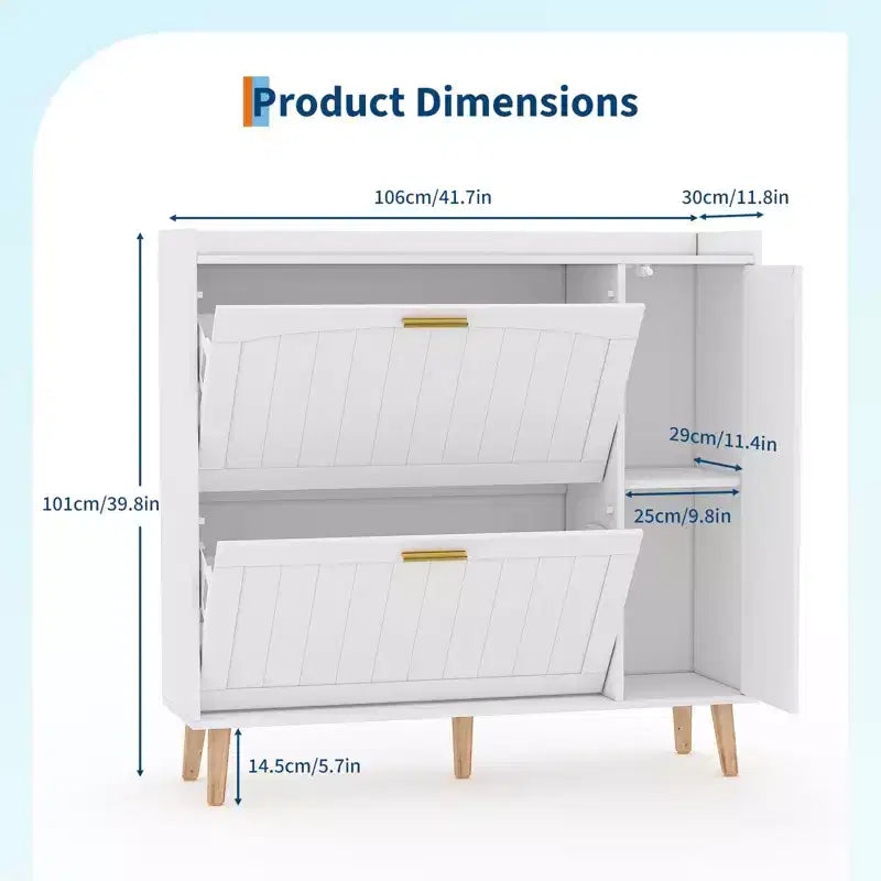 Meuble à chaussures avec 2 tiroirs basculants, meuble à chaussures dissimulé avec miroir, organiseur de rangement de chaussures autoportant pour couloir ou salon