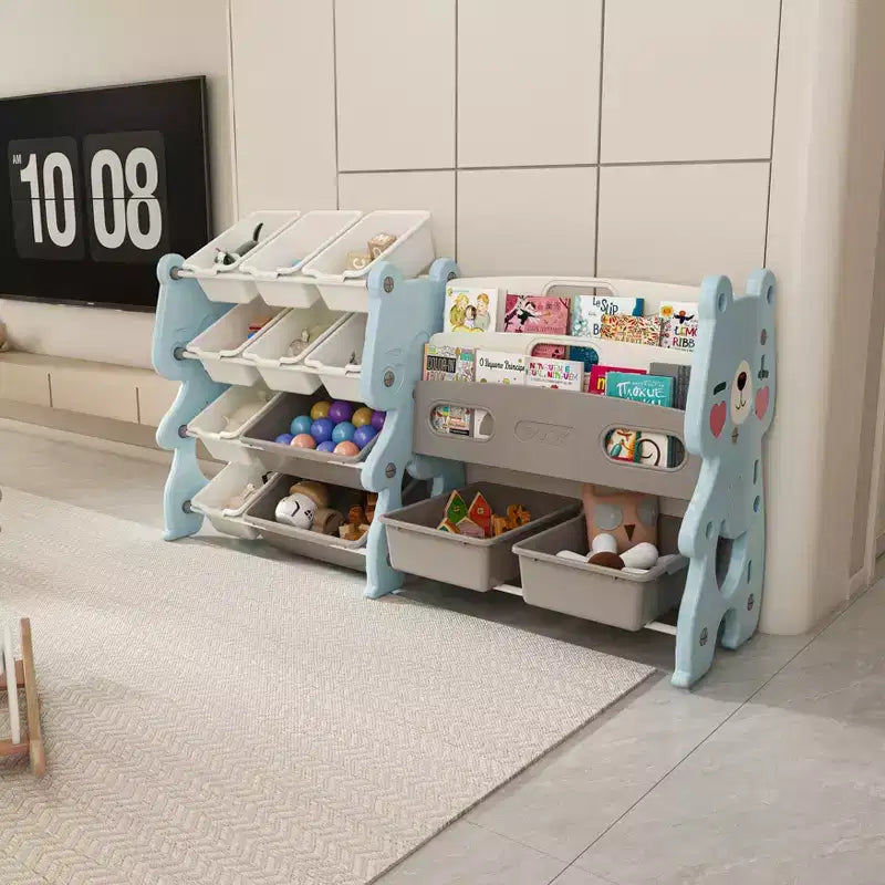 Meuble de rangement pour jouets pour enfants, organisateur de jouets avec étagère à 2 niveaux, rangement de jouets avec étagère et 12 bacs de rangement, étagère et rangement de jouets pour salle de jeux