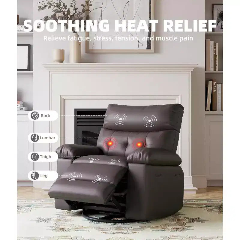 Fauteuil releveur inclinable avec chauffage et massage, siège de 68,5 cm de large, pivotant à 360°, basculeur manuel et télécommande pour salon, personnes âgées et maisons de retraite