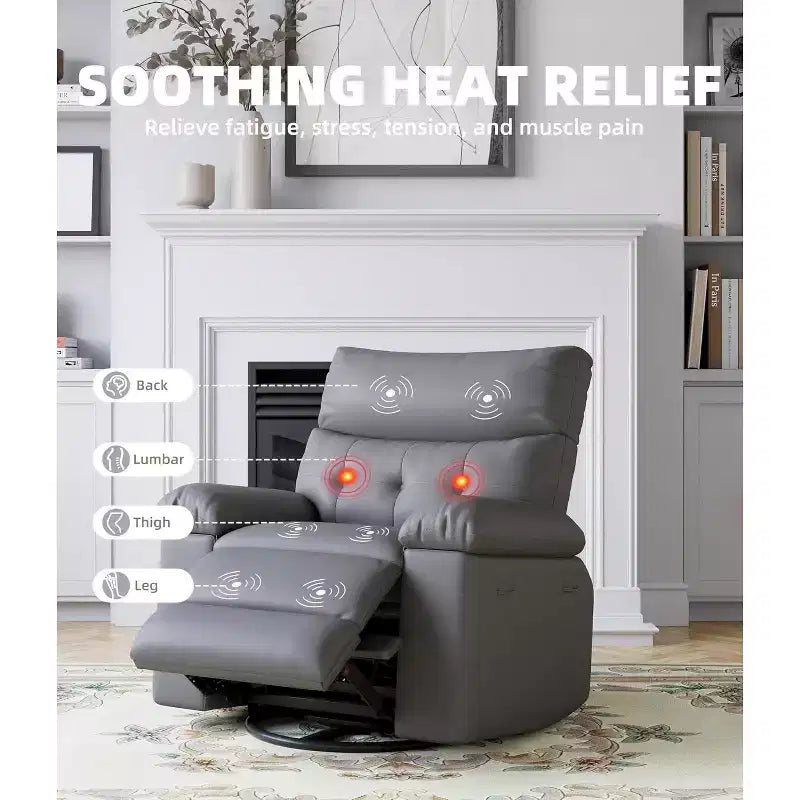 Fauteuil releveur inclinable avec chauffage et massage, siège de 68,5 cm de large, pivotant à 360°, basculeur manuel et télécommande pour salon, personnes âgées et maisons de retraite