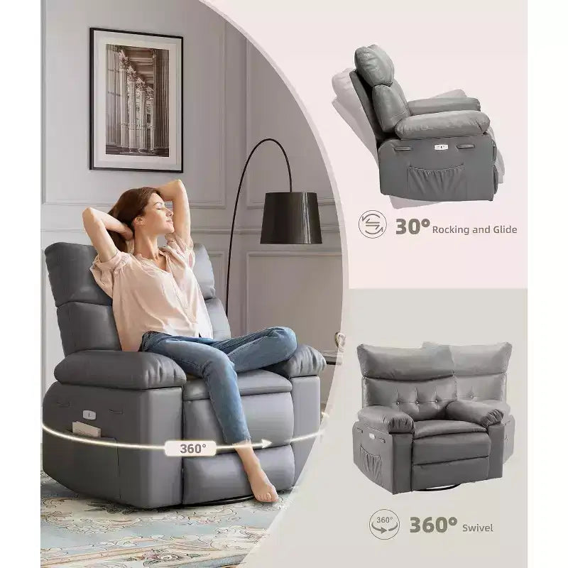 Fauteuil releveur inclinable avec chauffage et massage, siège de 68,5 cm de large, pivotant à 360°, basculeur manuel et télécommande pour salon, personnes âgées et maisons de retraite