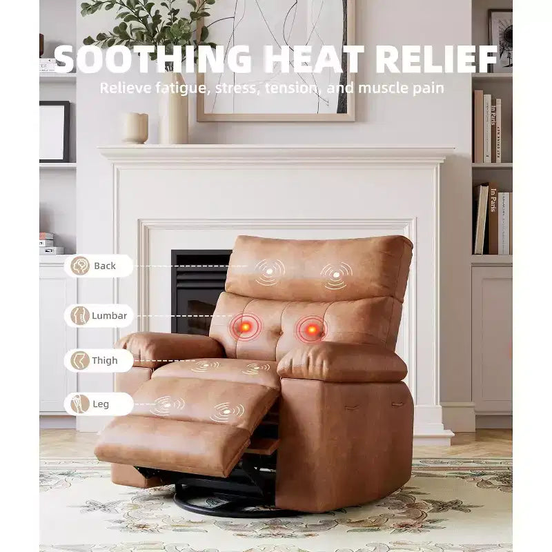 Fauteuil releveur inclinable avec chauffage et massage, siège de 68,5 cm de large, pivotant à 360°, basculeur manuel et télécommande pour salon, personnes âgées et maisons de retraite