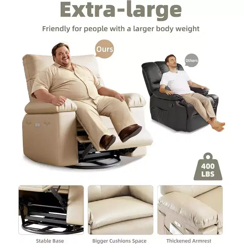 Fauteuil releveur inclinable avec chauffage et massage, siège de 68,5 cm de large, pivotant à 360°, basculeur manuel et télécommande pour salon, personnes âgées et maisons de retraite