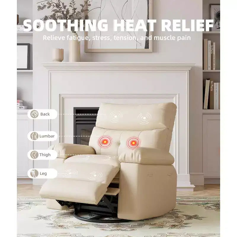 Fauteuil releveur inclinable avec chauffage et massage, siège de 68,5 cm de large, pivotant à 360°, basculeur manuel et télécommande pour salon, personnes âgées et maisons de retraite
